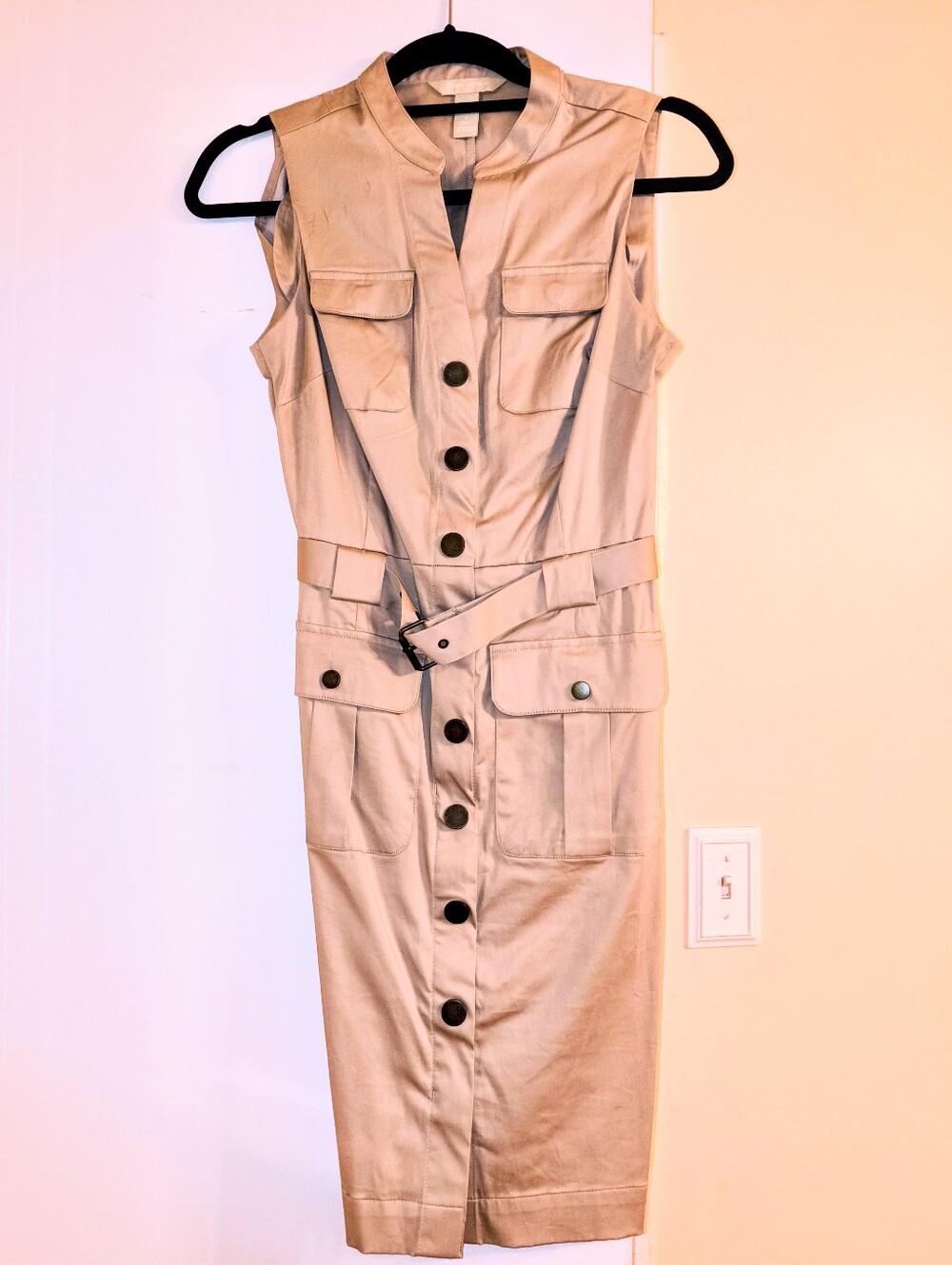 Banana Republic Sleeveless Belted Utility Dress — Tan